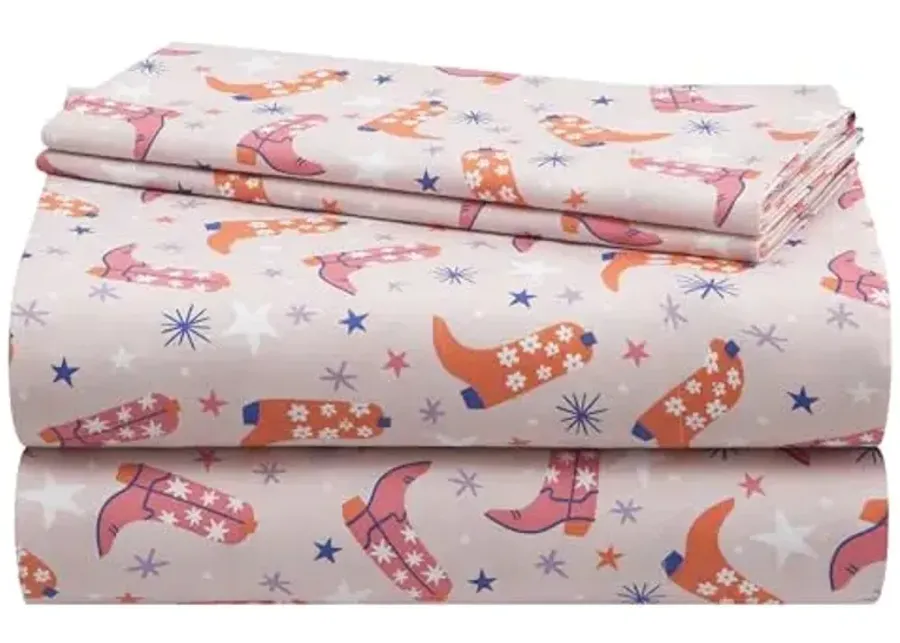 Urban Lifestyle 4 Piece Sheet Set, Including Top Sheet, Fitted Sheet and 2 Pillow Cases, Western Cowboy Boot, Full