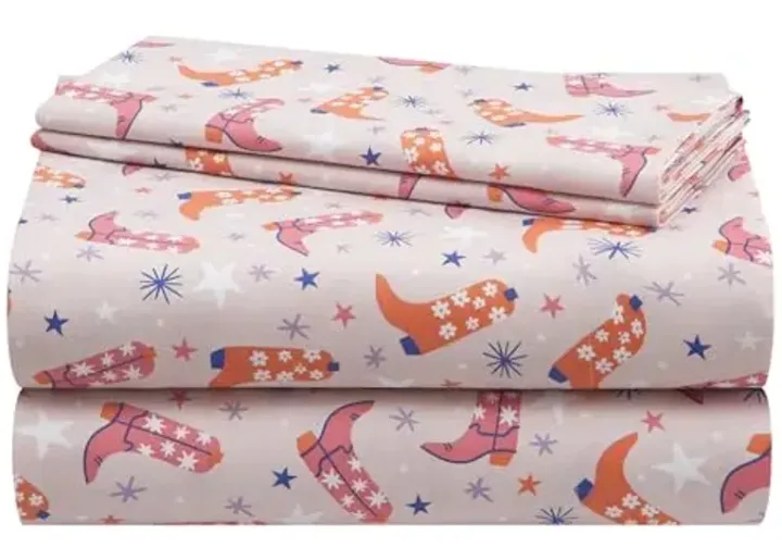 Urban Lifestyle 4 Piece Sheet Set, Including Top Sheet, Fitted Sheet and 2 Pillow Cases, Western Cowboy Boot, Full