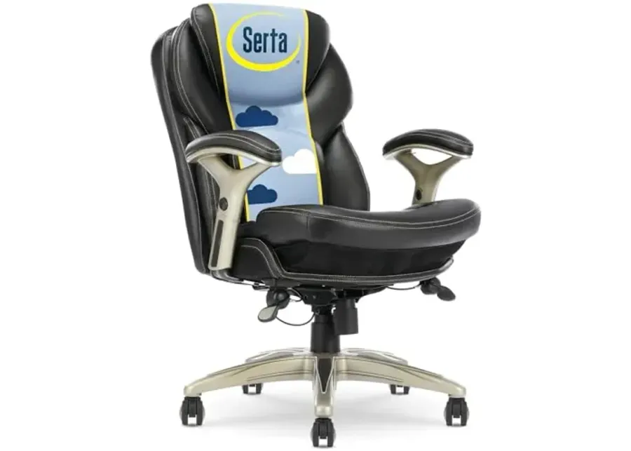 Serta Claremont Ergonomic Executive Office Chair with Back in Motion Technology, Adjustable Mid Back Desk Chair with Lumbar Support, Bonded Leather, Black-Black Bonded Leather