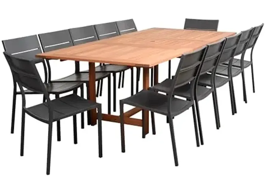 Amazonia Eucalyptus Wood | Durable and Ideal for Patio and Outdoors, Side Chair Athlone 13-Piece Rectangular Dining Set |, Brown-Brown
