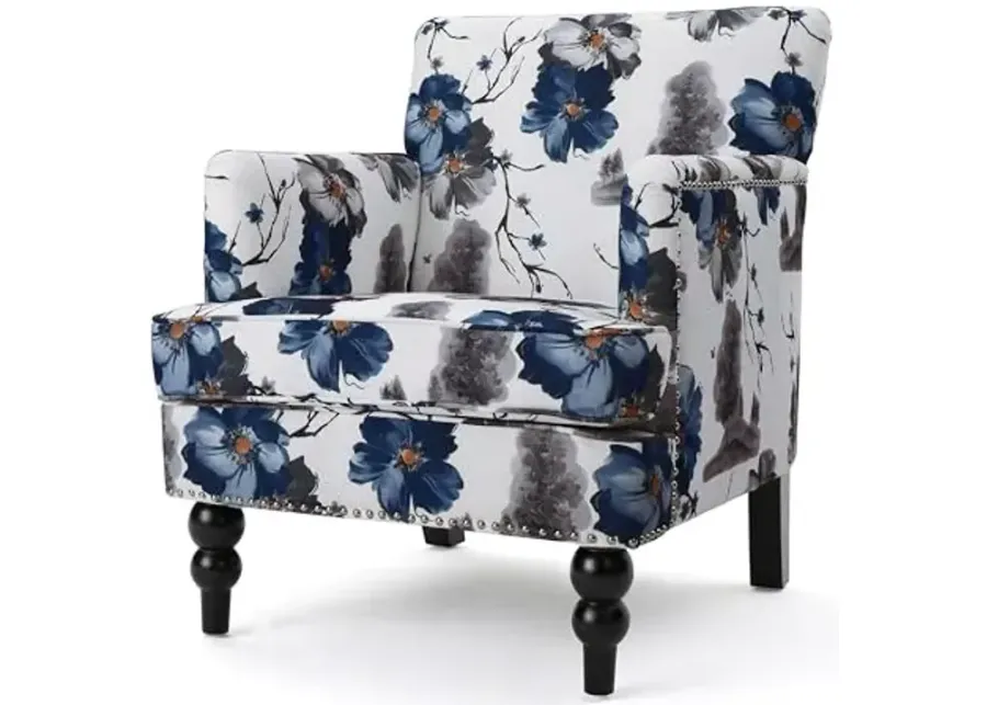 Christopher Knight Home Boaz Fabric Club Chair - Floral Print-White, Blue, Grey