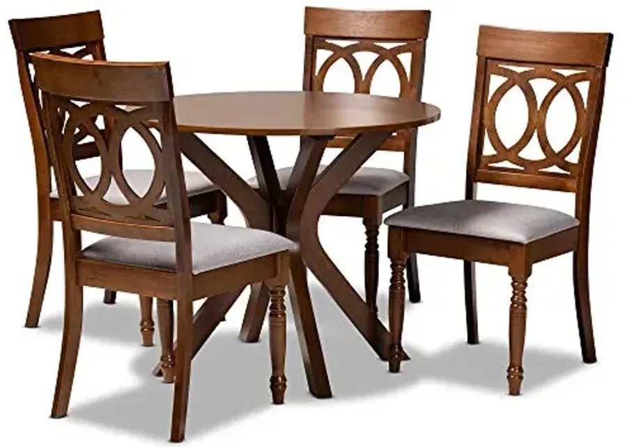 Baxton Studio Jessie Modern and Contemporary Grey Fabric Upholstered and Walnut Brown Finished Wood 5-Piece Dining Set-Grey, Walnut Brown