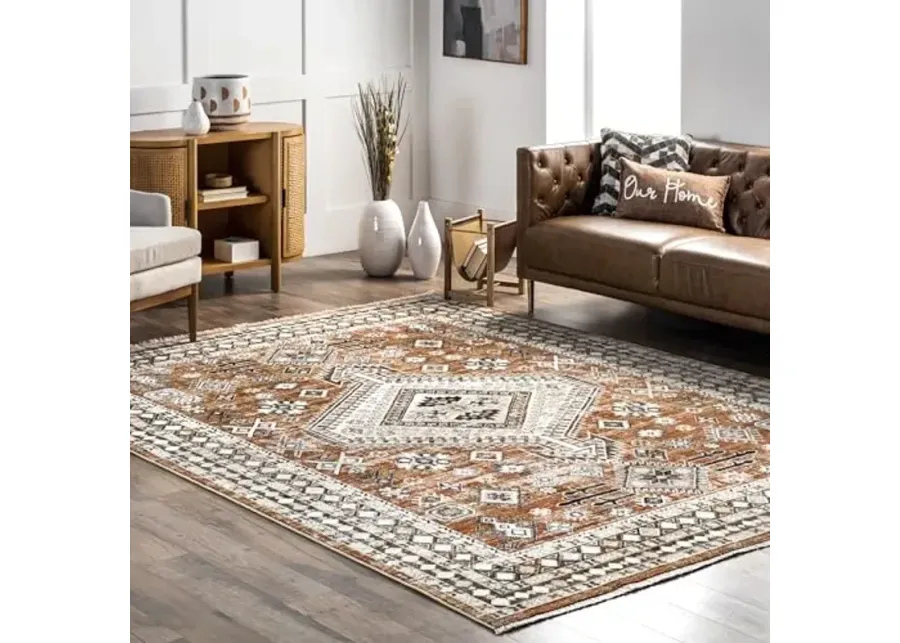 nuLOOM Fringed Performance Indoor Area Rug, Power Loomed, Easy Clean, Durable, Non-Shed, 5' x 8', Vanesa Rust-60