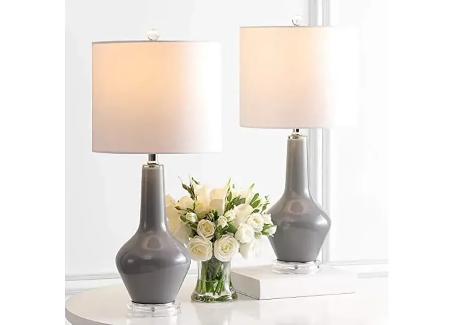 SAFAVIEH Lighting Collection Velor Modern Contemporary Smoked Grey Glass 24-inch Bedroom Living Room Home Office Desk Nightstand Table Lamp Set of 2 (LED Bulbs Included)-11