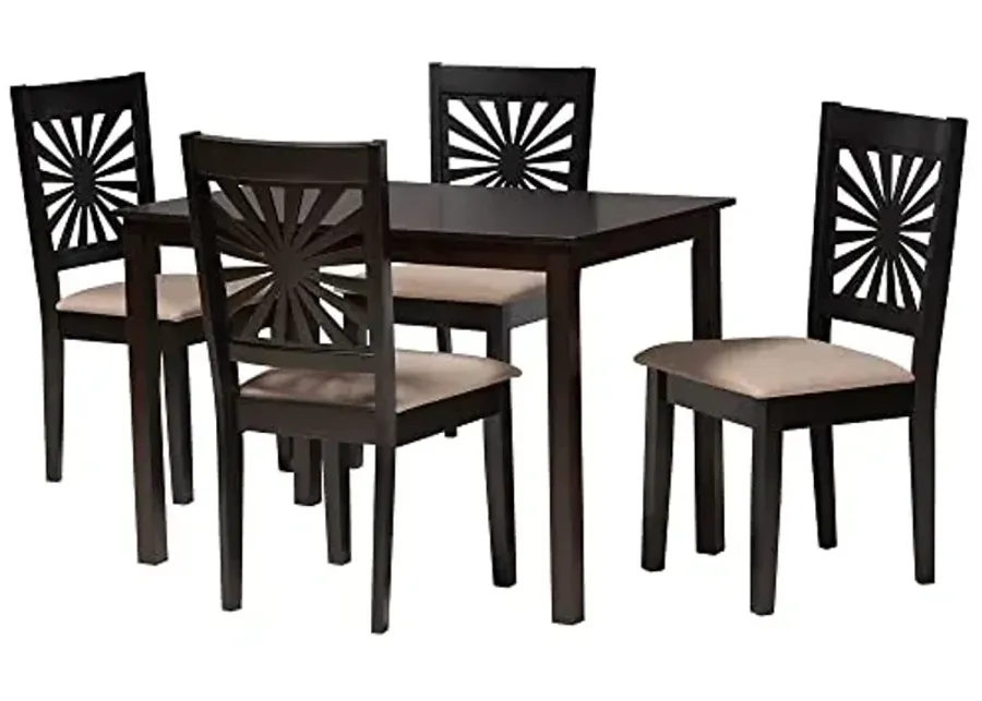 Baxton Studio Olympia Dining Set, 5-Piece, Beige/Espresso Brown-Beige, Espresso Brown