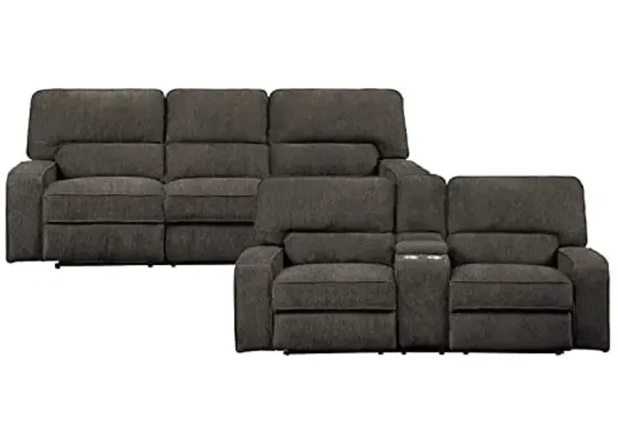 Lexicon Atherton 2-Piece Chenille Fabric Manual Reclining Living Room Sofa Set, Chocolate-Chocolate