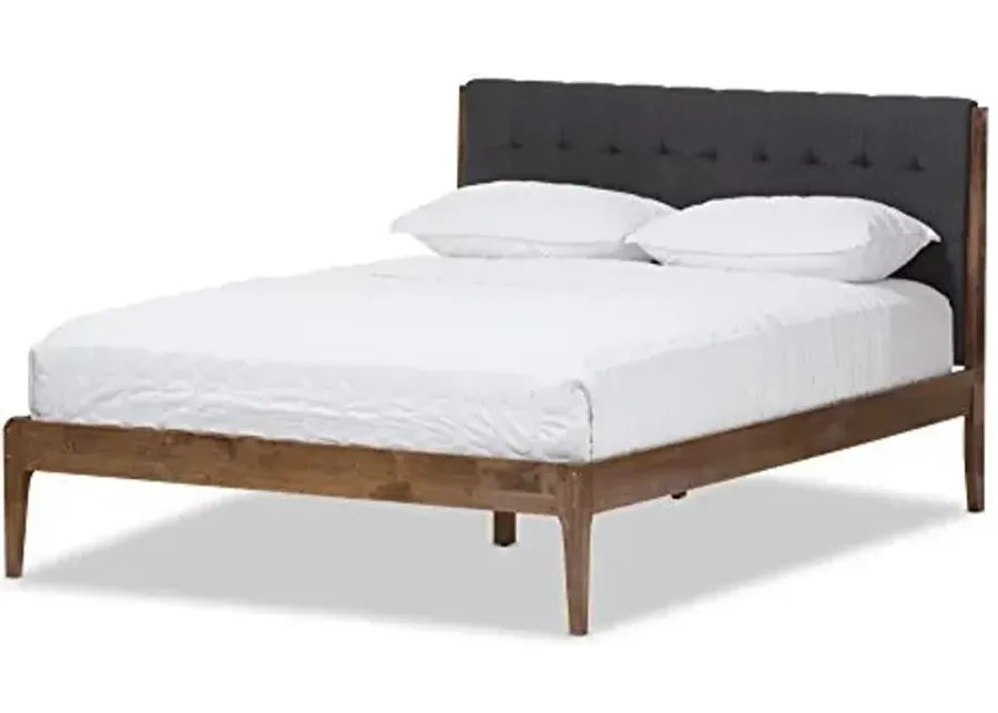 Baxton Studio 424-7383-Amz Denise Mid-Century Wood Platform Bed, King, Dark Grey/Medium Walnut Brown-78