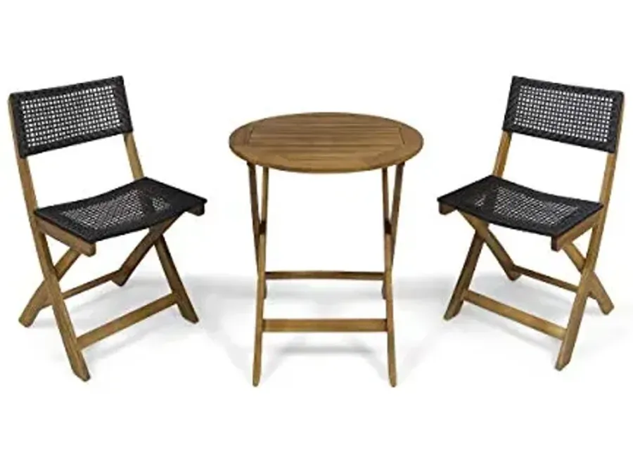 Christopher Knight Home Hillside Bistro Set, 18.25 "W x 21.5 "D x 33.25 "H, Teak + Brown-Teak + Brown