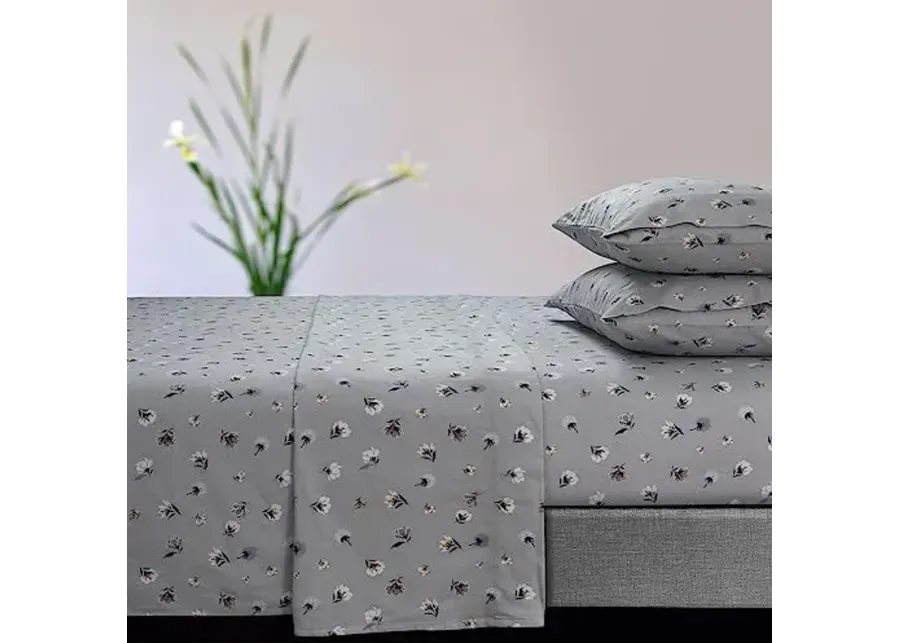 Tribeca Living Floryn 170-GSM Ultra-Soft Flannel Extra Deep Pocket Sheet Set, Oversized Flat, Queen Grey, (FLORYNSHEQUGR),Light Grey-Light Grey