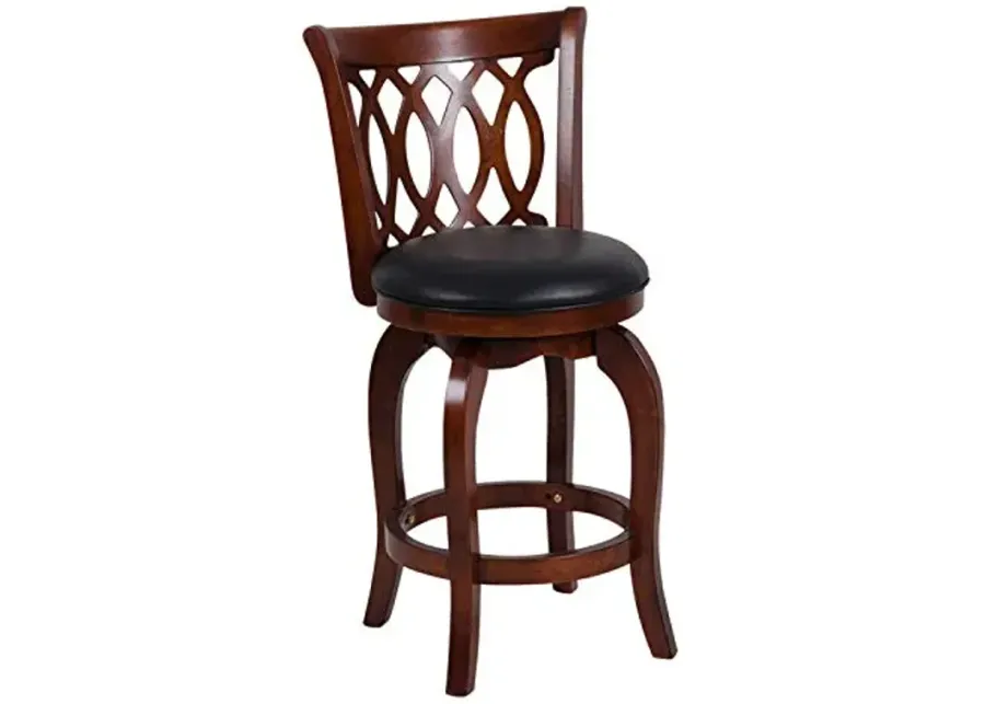 Homelegance Shapel Swivel Counter Height Barstool, 24.5"SH, Cherry (Scroll Back)-Multicolor