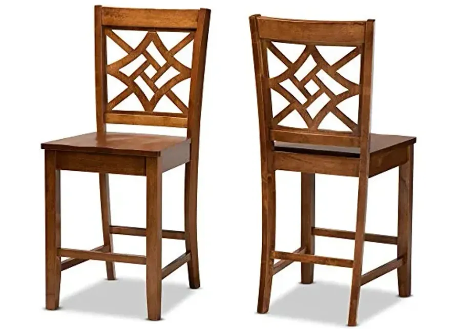 Baxton Studio Nicolette Modern and Contemporary Transitional Walnut Brown Finished Wood 2-Piece Counter Stool Set-Walnut Brown