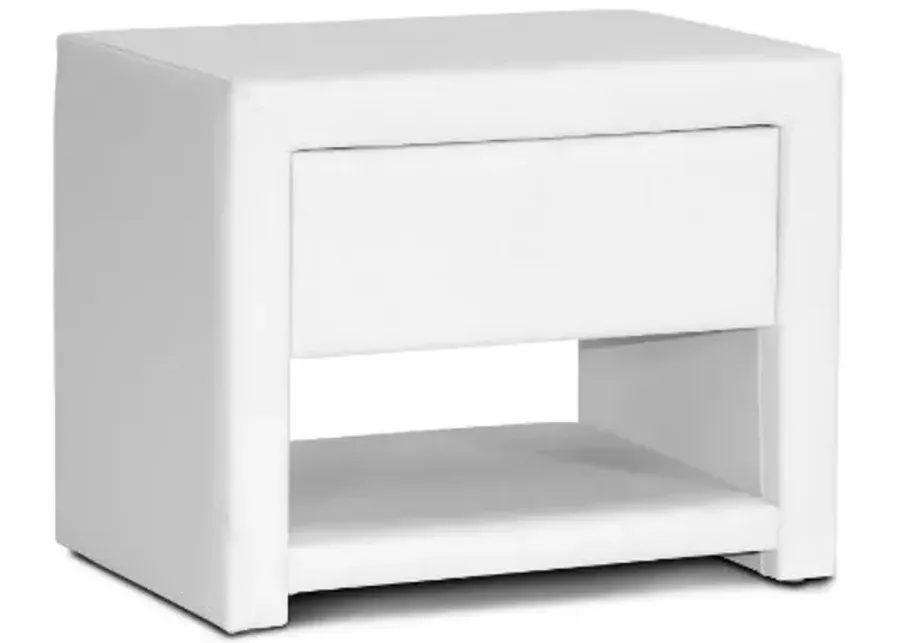 Baxton Studio Massey Upholstered Modern Nightstand, 13.75 in x 19.5 in x 16 in, White-White