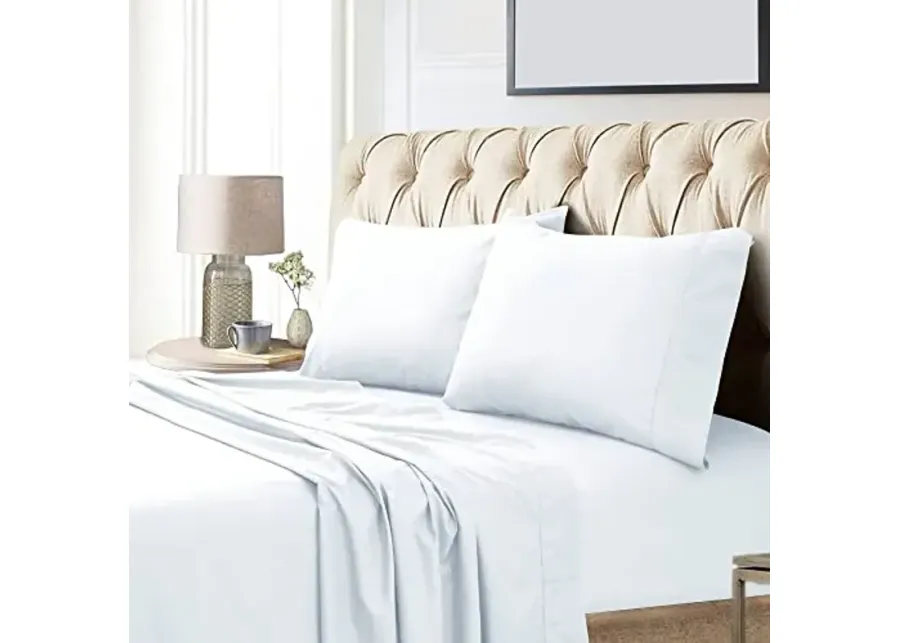 Tribeca Living King Bed Sheet Set, Soft Egyptian Cotton Sateen Solid Sheets and Pillowcase Set, Extra Deep Pocket, 800 Thread Count, 4-Piece Luxury Bedding, White-White