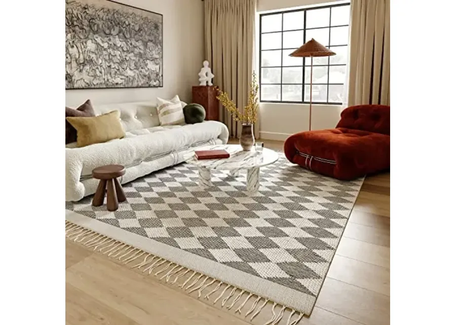 Rugs USA Fractal Diamond Wool Area Rug, 9x12, Grey-108