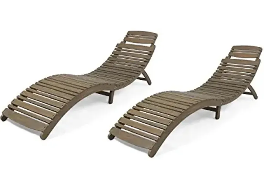Christopher Knight Home Tycie Outdoor Acacia Wood Foldable Chaise Lounge (Set of 2), Gray Finish-Gray Finish