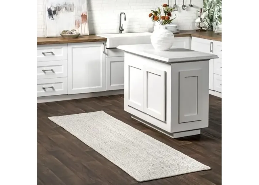 nuLOOM Rowan Solid 2'6" x 8' Indoor/Outdoor Runner Rug for Living Room Patio Deck Front Porch Entryway Hallway Kitchen, Ivory-30