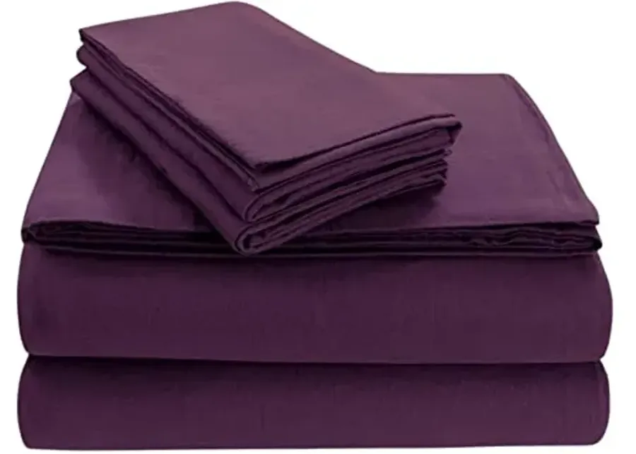 Tribeca Living Twin Luxury Solid Flannel Deep Pocket Sheet Set, Dark Purple-Purple