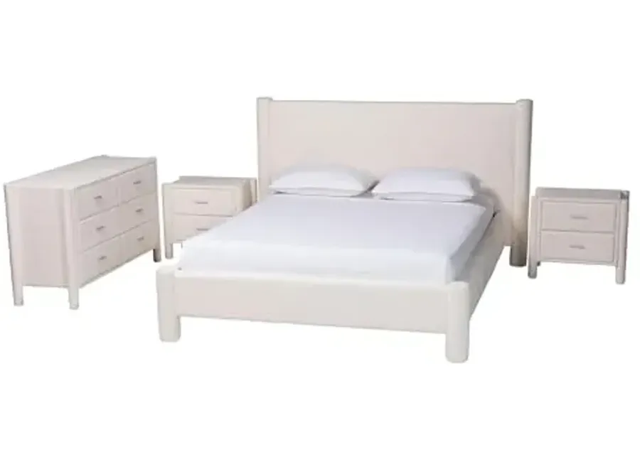Baxton Studio Laria Teddy-Bear Fabric Bedroom Set, 4-Piece, Queen, White-White