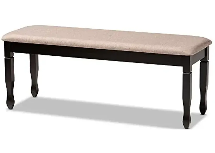 Baxton Studio Corey Modern and Contemporary Sand Fabric Upholstered and Dark Brown Finished Wood Dining Bench-Sand, Dark Brown