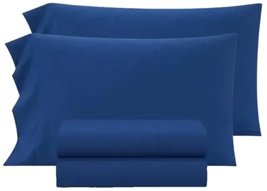 Heritage Kids 4-Piece Full Sheet Set,Navy Blue,Includes Top Sheet, Fitted Sheet & 2 Pillowcases,Ultra-Soft Microfiber Kids Bed Sheet Set-Navy