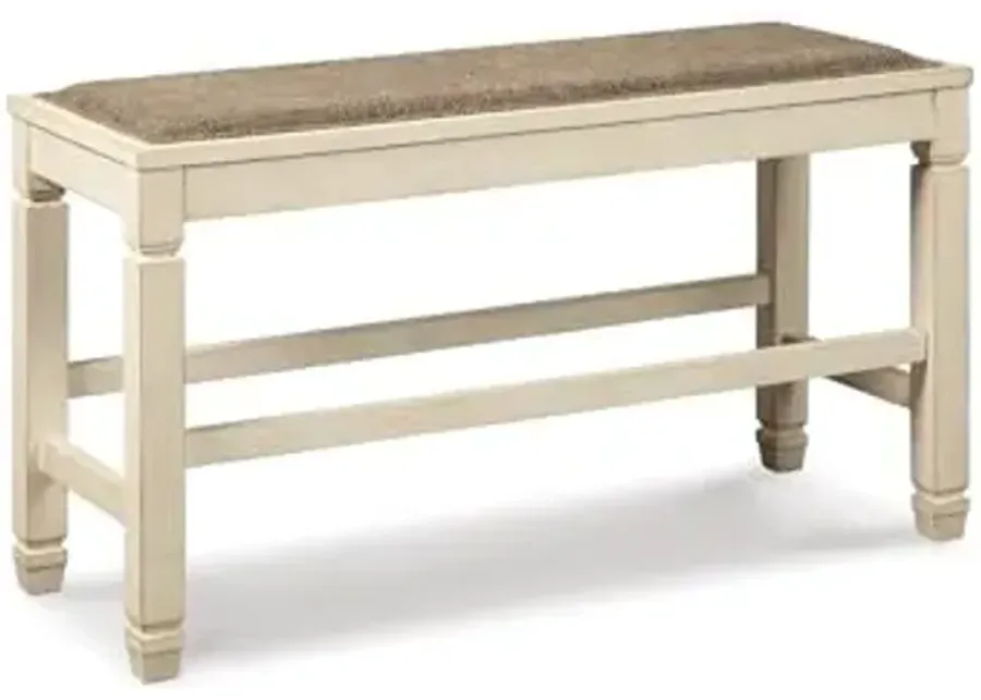 Signature Design by Ashley Bolanburg Double Upholstered Bench, Counter Height, Whitewash-Whitewash