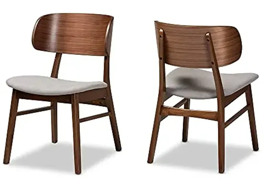 Baxton Studio Alston Dining Chair Grey Fabric Upholstered and Walnut Brown Finished Wood 2-Piece Dining Chair Set-Grey