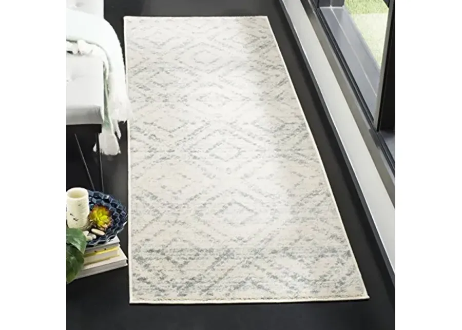 SAFAVIEH Adirondack Collection Runner Rug - 2'6" x 8', Ivory & Light Blue, Modern Diamond Distressed Design, Non-Shedding & Easy Care, Ideal for High Traffic Areas in Living Room, Bedroom (ADR131T)-Ivory, Light Blue