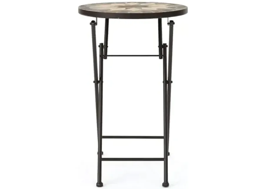 Christopher Knight Home Silvester Outdoor Stone Side Table with Iron Frame, Beige / Black-Beige, Black