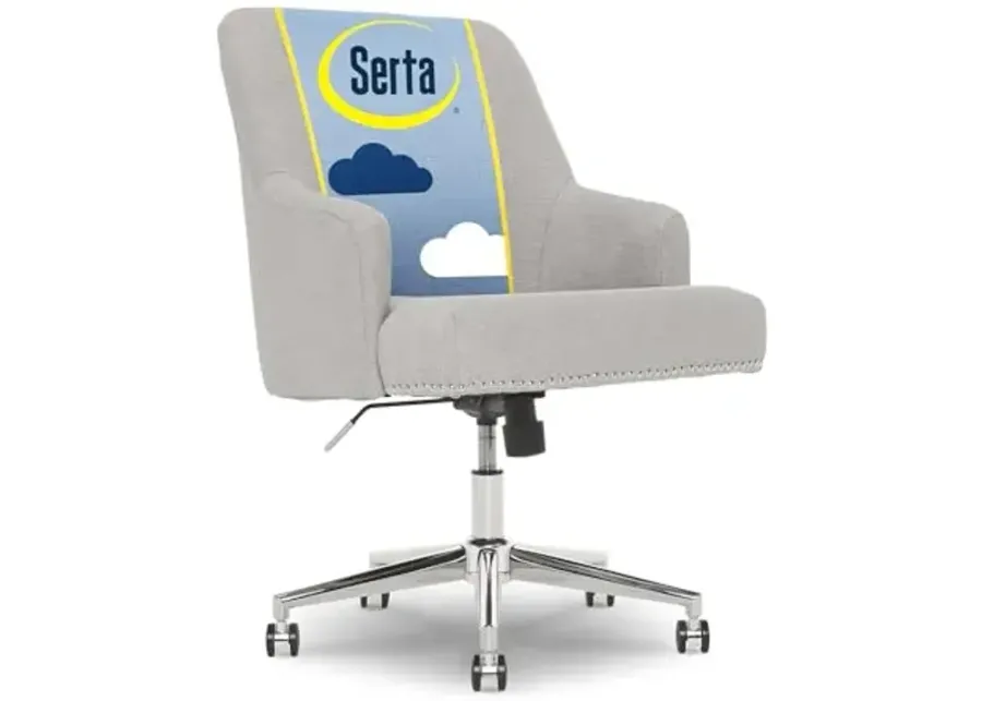 Serta Leighton Home Office Memory Foam, Height-Adjustable Desk Accent Chair with Chrome-Finished Stainless-Steel Base, Light Gray-Light Gray