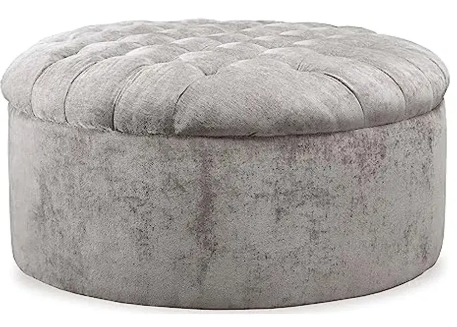Signature Design by Ashley Carnaby Velvet Tufted Glam Round Oversized Ottoman, Silver-38