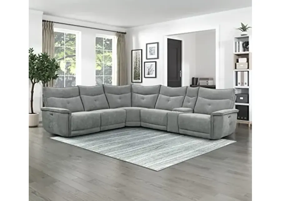 Lexicon Lacrosse Modular Power Reclining Sectional, Dual-End Recliner, Dark Gray-Dark Gray