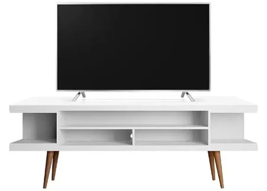 Manhattan Comfort Utopia 70.47" Freestanding Entertainment Center for Living Room, Mid Century Modern TV Stand with Shelves, Storage and Media Holes, Fits 65" Screens, 70.47 Inches, White-White