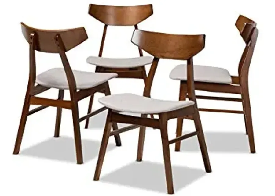 Baxton Studio Danica Mid-Century Modern Transitional Light Grey Fabric Upholstered and Walnut Brown Finished Wood 4-Piece Dining Chair Set-Light Grey