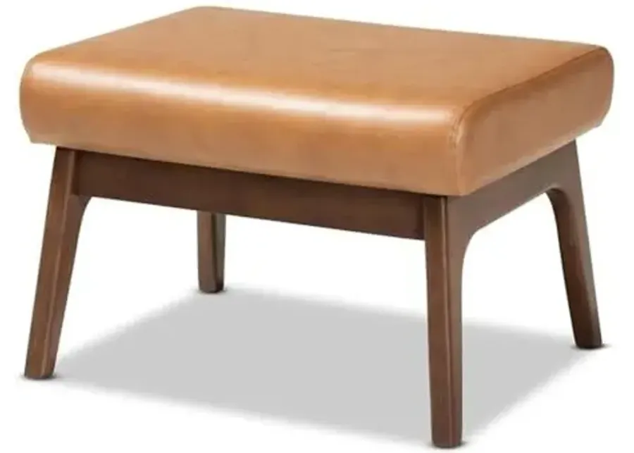Baxton Studio Bianca Brown Finished Wood and Tan Faux Leather Effect Ottoman-Tan, Walnut Brown