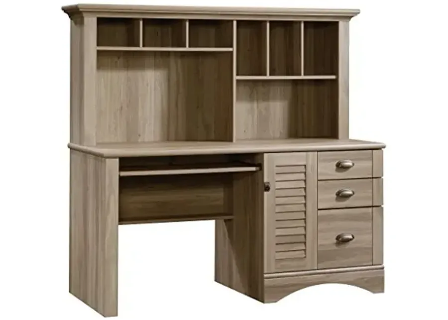 Sauder Harbor View Home Office Computer Desk with Hutch, Keyboard Tray, in Salt Oak finish-Salt Oak