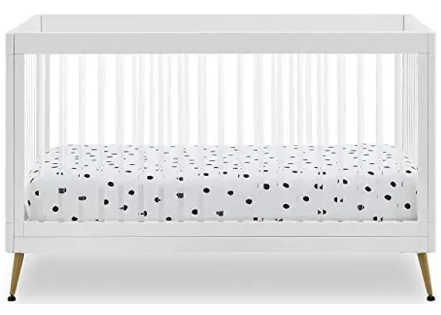 Delta Children Sloane 4-in-1 Acrylic Convertible Crib - Includes Conversion Rails, Bianca White w/Melted Bronze-Bianca White W, Melted Bronze