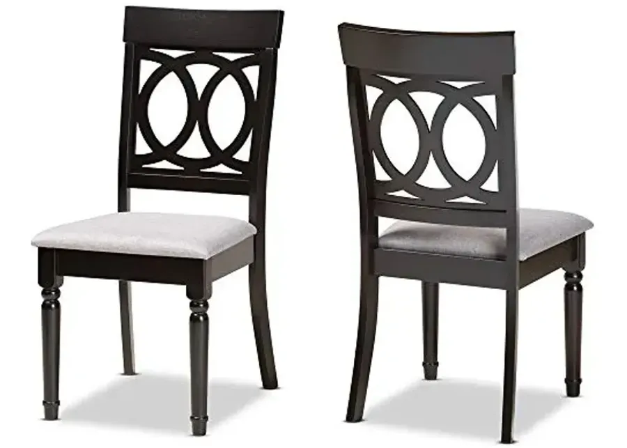Baxton Studio Lucie 2-Piece Dining Chair Set - Grey Fabric Upholstered With Espresso Brown Finished Wood-Grey, Espresso Brown