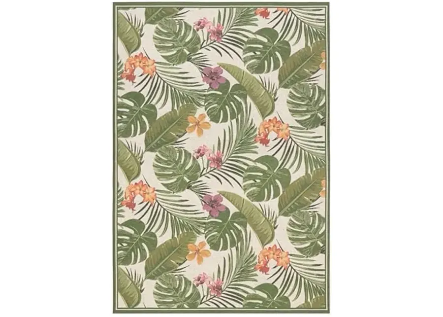 Couristan Dolce Outdoor Area Rug - Flowering Fern 2'3" x 3'11" in Ivory and Hunter Green, Hose Washable, Pet Friendly, Patio and Home Decor-Ivory-hunter Green