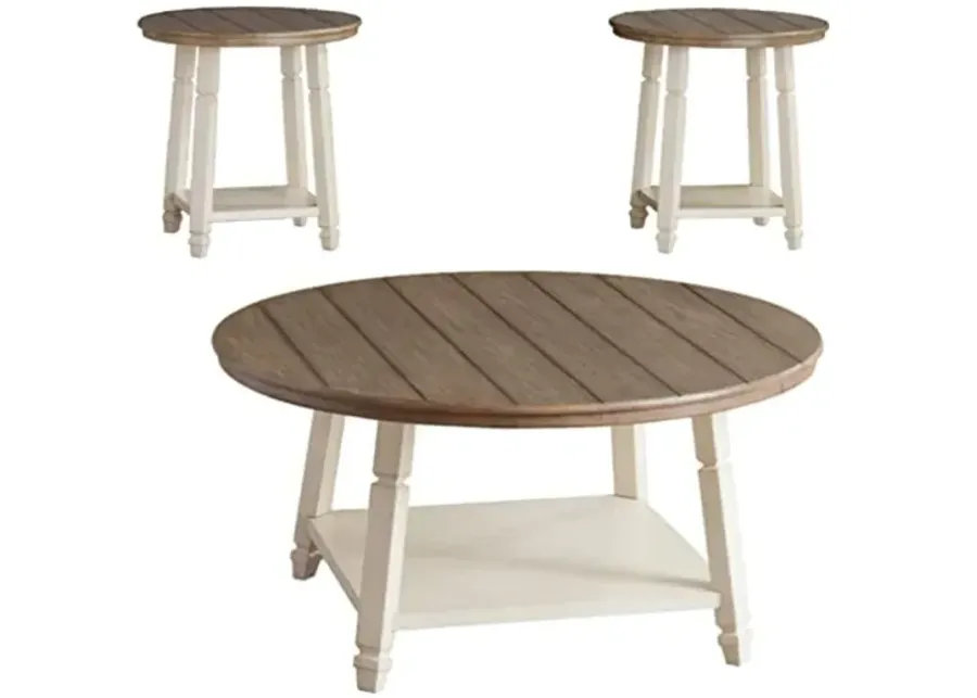 Signature Design by Ashley Bolanbrook Farmhouse 3-Piece Table Set, Includes 1 Coffee Table and 2 End Tables with Lower Shelf, Antique White & Brown-Whitewash