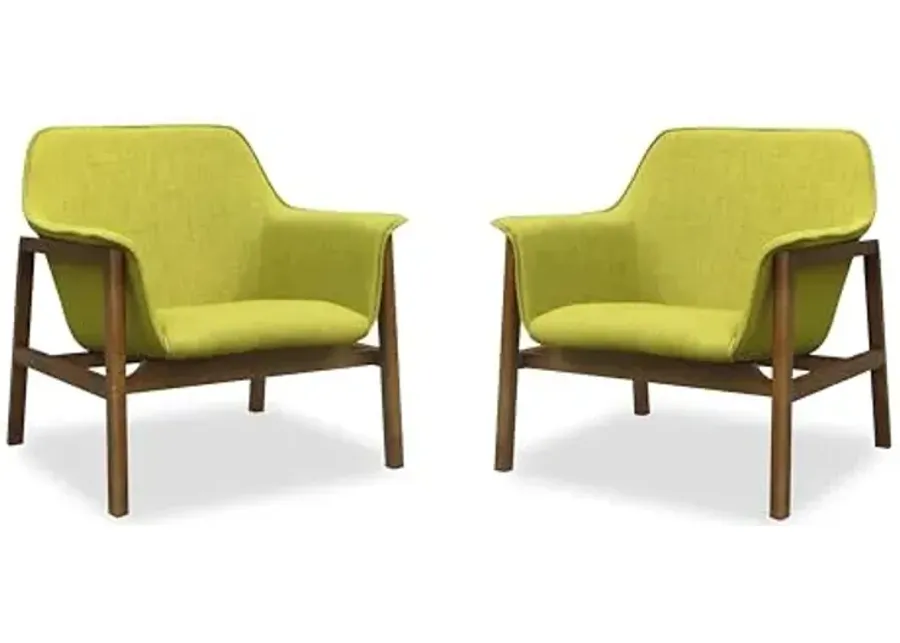 Manhattan Comfort Miller Mid Century Modern Accent Chair Set of 2, Linen Weave Upholstery, Seamless Bucket Seat with Flared Arms, Ideal for Living Room, Bedroom & Office Use, No Assembly, Green-Green