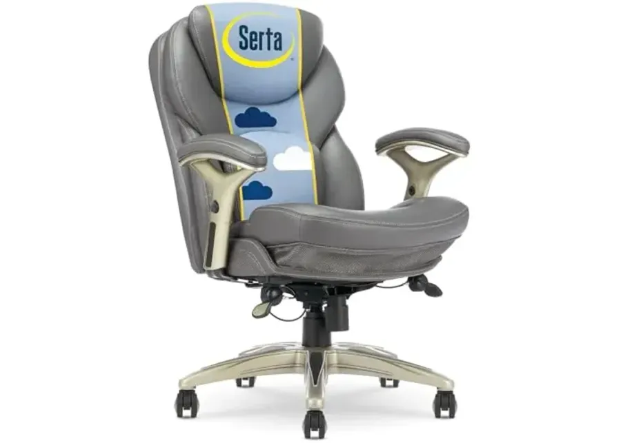 Serta Claremont Ergonomic Executive Office Chair with Back in Motion Technology, Adjustable Mid Back Desk Chair with Lumbar Support, Bonded Leather, Gray-27.5
