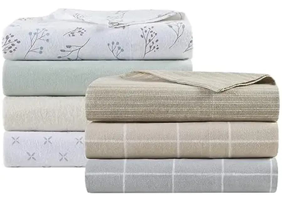 Beautyrest Oversized Cotton Flannel Bedding Sheet Set, Queen, Grey Windowpane 4 Piece-92