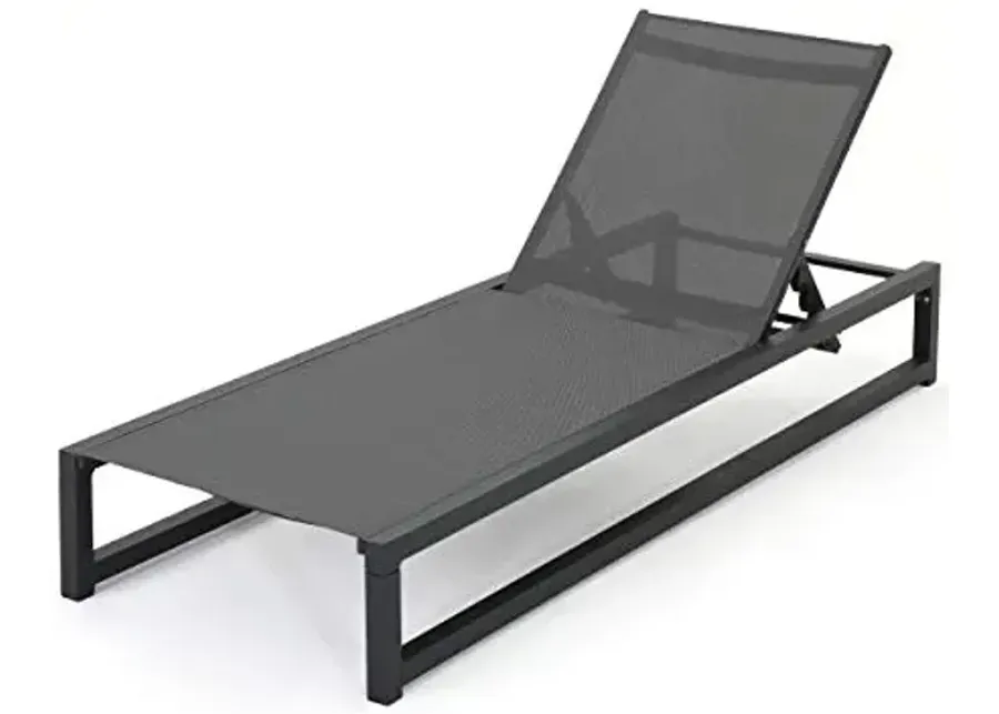 Christopher Knight Home Modesta Outdoor Aluminum Framed Chaise Lounge with Mesh Body, Black Finish / Grey Mesh-Black Finish + Grey Mesh 1 61384-christopher-knight-home-modesta-outdoor-aluminum-framed-chaise-lounge-with-mesh-body-black-finish-grey-mesh-black-finish-grey-mesh-1.webp