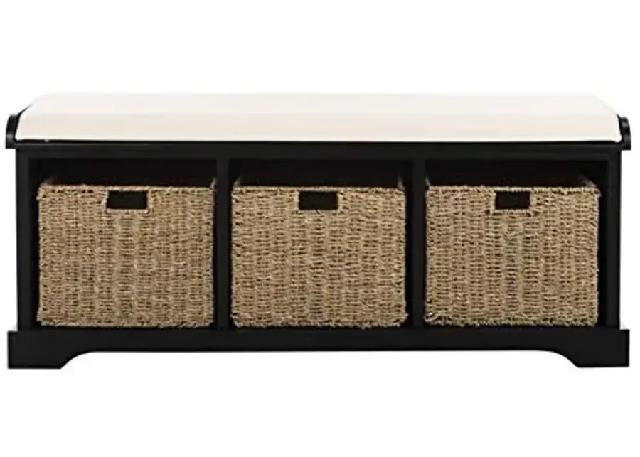 SAFAVIEH Black American Homes Collection Lonan Grey and White Wicker Storage Bench, 0-Black