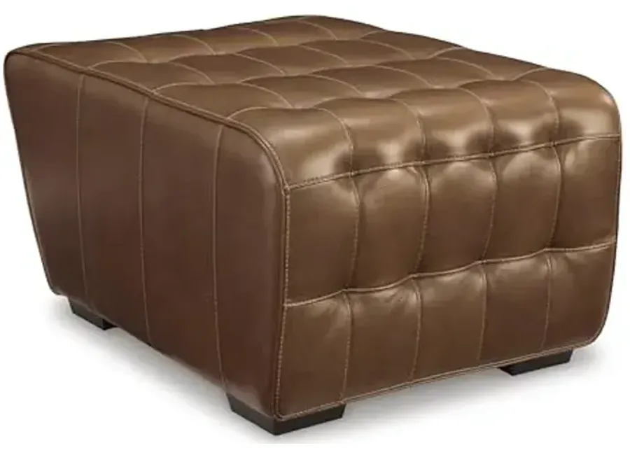 Signature Design by Ashley Temmpton Mid-Century Modern Tufted Leather Match Oversized Accent Ottoman, Dark Brown-Dark Brown