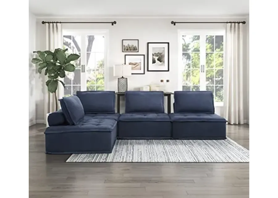 Lexicon Kingmont Fabric Modular Sectional Sofa, 4-Seater, Blue-Blue