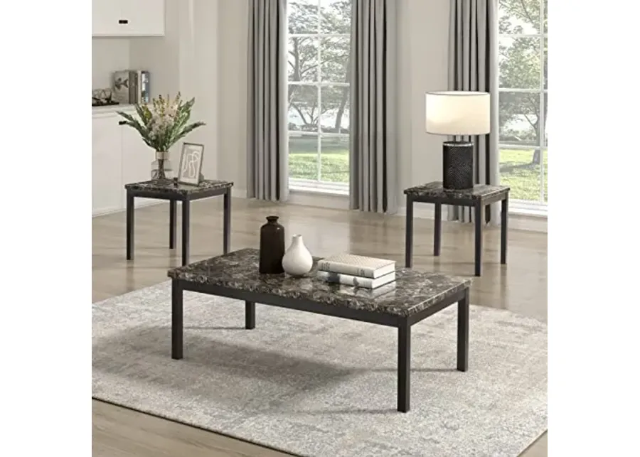 Lexicon Malaya 3-Piece Set Faux Marble Occasional Table, Brown-Brown