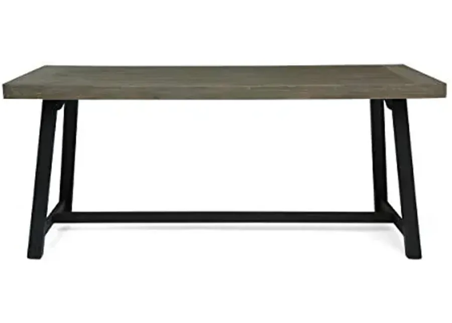 Christopher Knight Home Toby Outdoor Acacia Wood Dining Table, Sandblast Gray Finish and Black-Sandblast Gray Finish and Black
