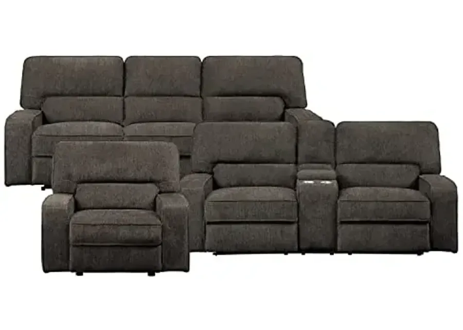 Lexicon Atherton 3-Piece Chenille Fabric Manual Reclining Living Room Sofa Set, Chocolate-Chocolate