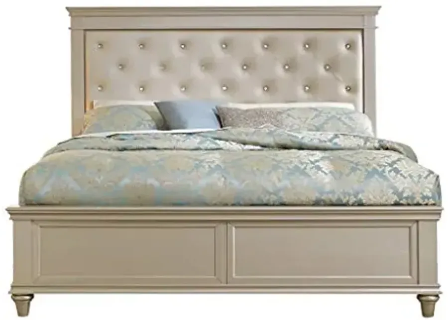Homelegance Celandine Platform Bed w/Upholstered Headboard in Silver - California King-Off-white